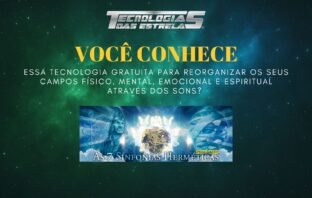 Capa das Sete Sinfonias Herméticas com geometria sagrada e tons de azul e dourado, representando a cura sonora e Metatron
