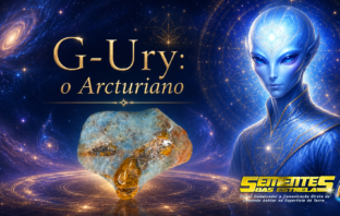Arte com o cristal de Apatita revelando a face de G-Ury o Arcturiano materializado para Neva