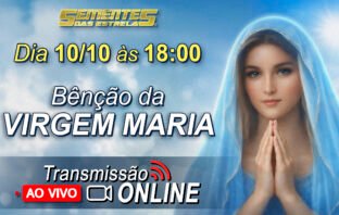 Divulgação da transmissão ao vivo da Benção da Virgem Maria canalizada por Neva em 2026