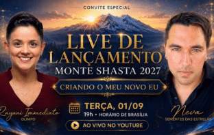 Neva e Rayani Immediato apresentando a imersão espiritual monte shasta 2027 no Sementes das Estrelas